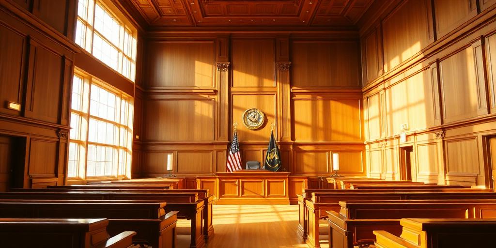 Empty wood-paneled courtroom